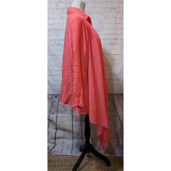 Acqua & Limone Coral Orange Top Tunic Shirt Women Italian Linen Front Drape NWT - Picture 7 of 15